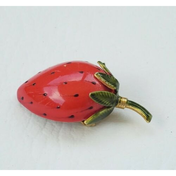Vintage Original By Robert Strawberry Pin Brooch-Enamel-Signed - Picture 6 of 8